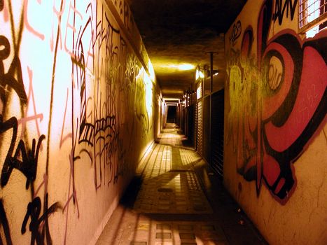 Pedestrian subway underpass with graffiti