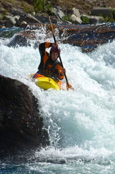 Kayaking. Waterfalls in Norway. July 2010