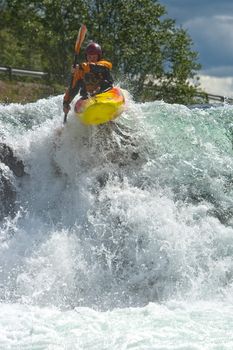 Kayaking. Waterfalls in Norway. July 2010