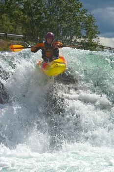 Kayaking. Waterfalls in Norway. July 2010