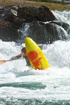 Kayaking. Waterfalls in Norway. July 2010