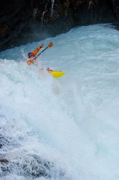 Kayaking. Waterfalls in Norway. July 2010