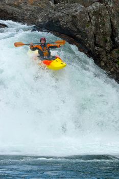 Kayaking. Waterfalls in Norway. July 2010