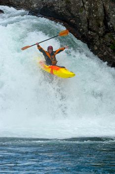 Kayaking. Waterfalls in Norway. July 2010