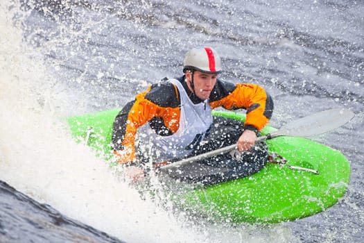 Kayak freestyle on whitewater, Russia, Msta, may 2010