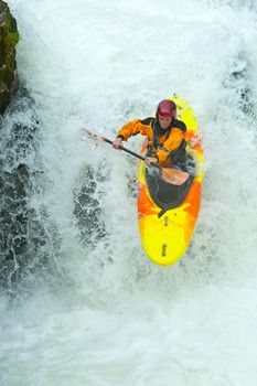 Kayaking. Waterfalls in Norway. July 2010