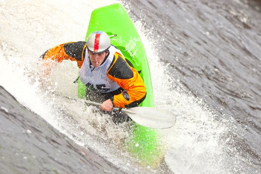 Kayak freestyle on whitewater, Russia, Msta, may 2010