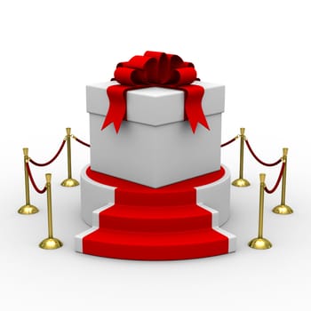 white gift box on podium. Isolated 3D image