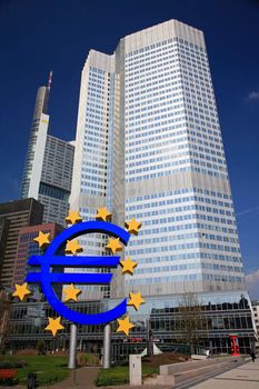 The Euro Sign Outside the Headquarters of the European Central Bank in Frankfkurt
