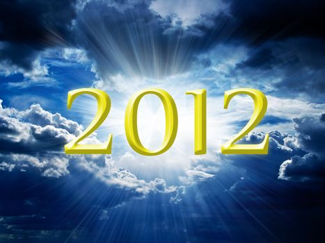 New Year's Eve against the dark sky and the sun's rays make their way through the dark clouds