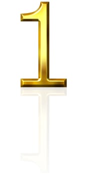 3d golden number 1 with reflection isolated in white