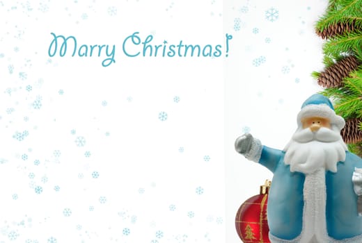 Christmas card for congratulations. Santa and a green tree for a merry holiday