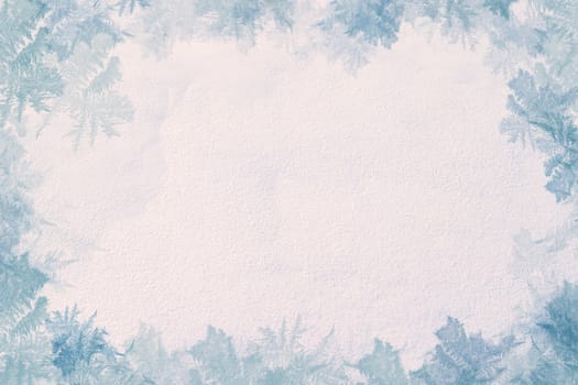 Winter frame. Consists of the texture of snow in the center and the edges of the ice patterns. Cool colors and low contrast.
