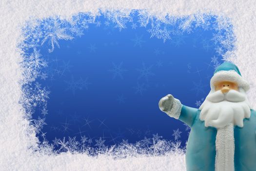 Postcard greetings for the New Year with snow and Santa Claus. Space for text