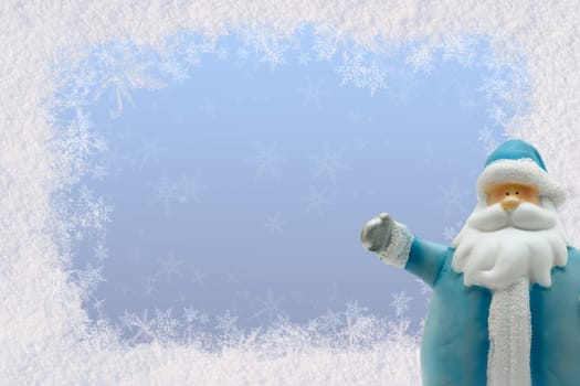 Postcard greetings for the New Year with snow and Santa Claus. Space for text