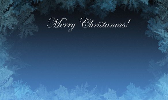 Christmas background for the congratulations. In the center of the gradient colors of the sky with a faint snowflakes, as the framework for the edges of frost patterns. Space for text