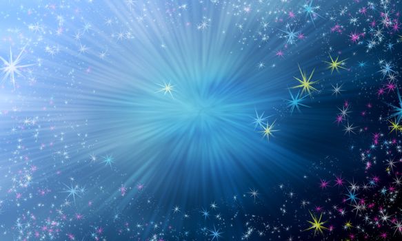 Magic background with sky gradient and flying shining stars