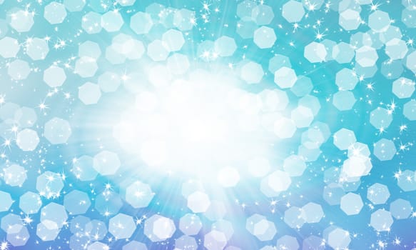 Light background. Shining sun's rays on a light blue sky and the bokeh effect. The concept of carefree happiness, bright big dreams.