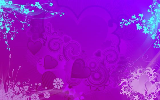 Background for valentine in delicate colors and the bright shining Japanese flowers on the edges