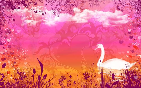 Background for valentine in delicate colors with clouds and a swan