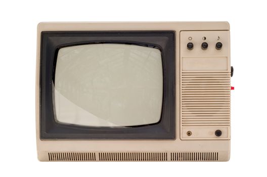The old small TV set isolated on white background
