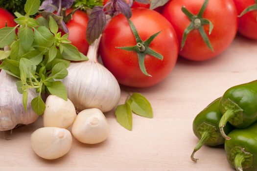 Mediterranean cuisine, vegetable ingredients are ready to use
