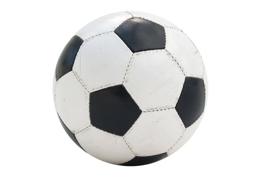Soccer-ball isolated on white background. Low contrast, a wide range of tones. Visible on the worn leather texture coating