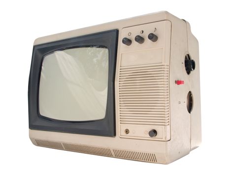 The old small TV set isolated on white background