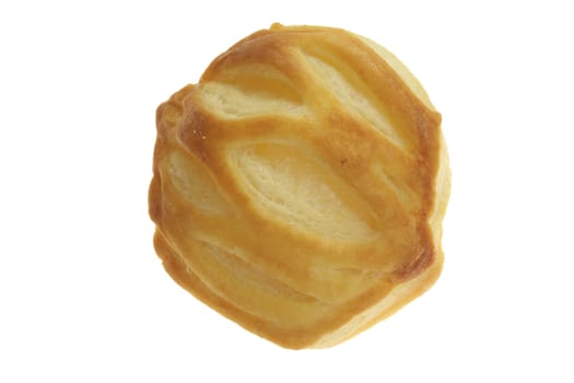 A crispy mini pie against white background.