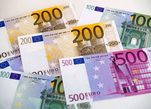 The Picture shows a variety of Euro Paper Money
