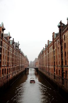 The so-called Speicherstadt in Hamburg, a district with historic warehouses. Germany
