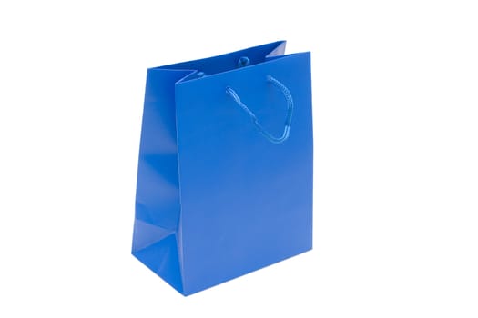 The dark blue package for purchases is isolated on a white background