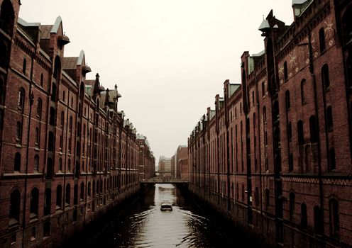 The so-called Speicherstadt in Hamburg, a district with historic warehouses. Germany
