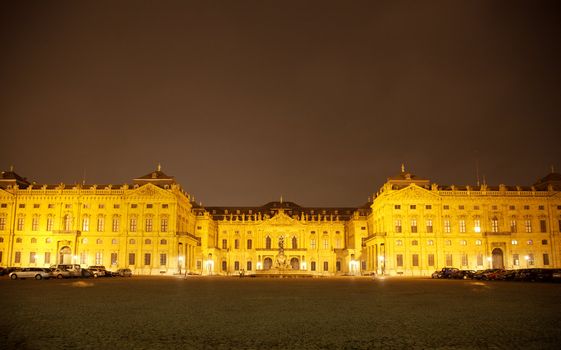 The illuminated Residenz Palace in Würzburg at night, Germany
