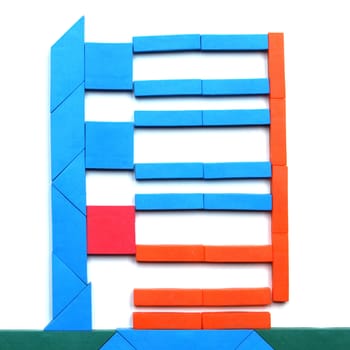 Tangram game toy with skyscraper