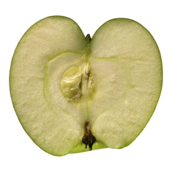 Slice of Granny Smith apple cut in half