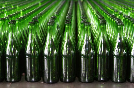 Numbers of empty green bottles