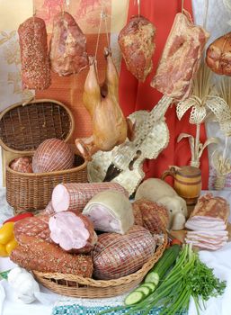 A variety of processed cold meat products