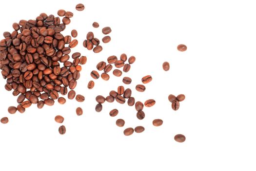 coffee beans on white at left up