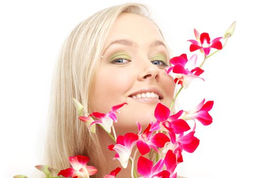 bright picture of lovely blond with orchid