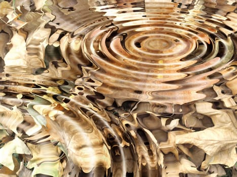 Autumn leaves background underground with water waves