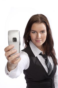 isolated young business woman over white background