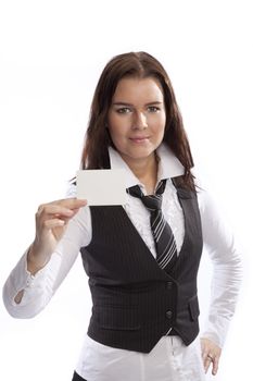 isolated young business woman over white background