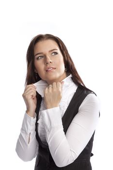 isolated young business woman over white background