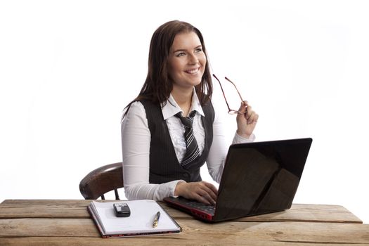 isolated young business woman over white background