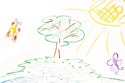 Children's drawing on a paper clean sheet