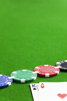 Playing poker in the casino with winning hand