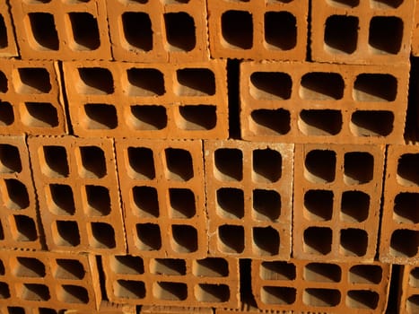 Range of red bricks (used as construction material)