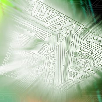 The abstract electronic scheme on a green background