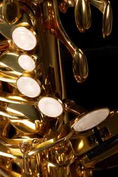 Detail of the mechanism and buttons of a saxophone